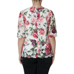 Dolce & Gabbana White Peony Lace Short Sleeves Blouse Top TSH86567-36