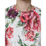 Dolce & Gabbana White Peony Lace Short Sleeves Blouse Top TSH86567-36