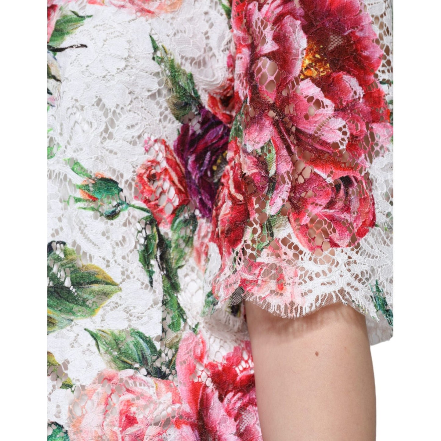 Dolce & Gabbana White Peony Lace Short Sleeves Blouse Top TSH86567-36