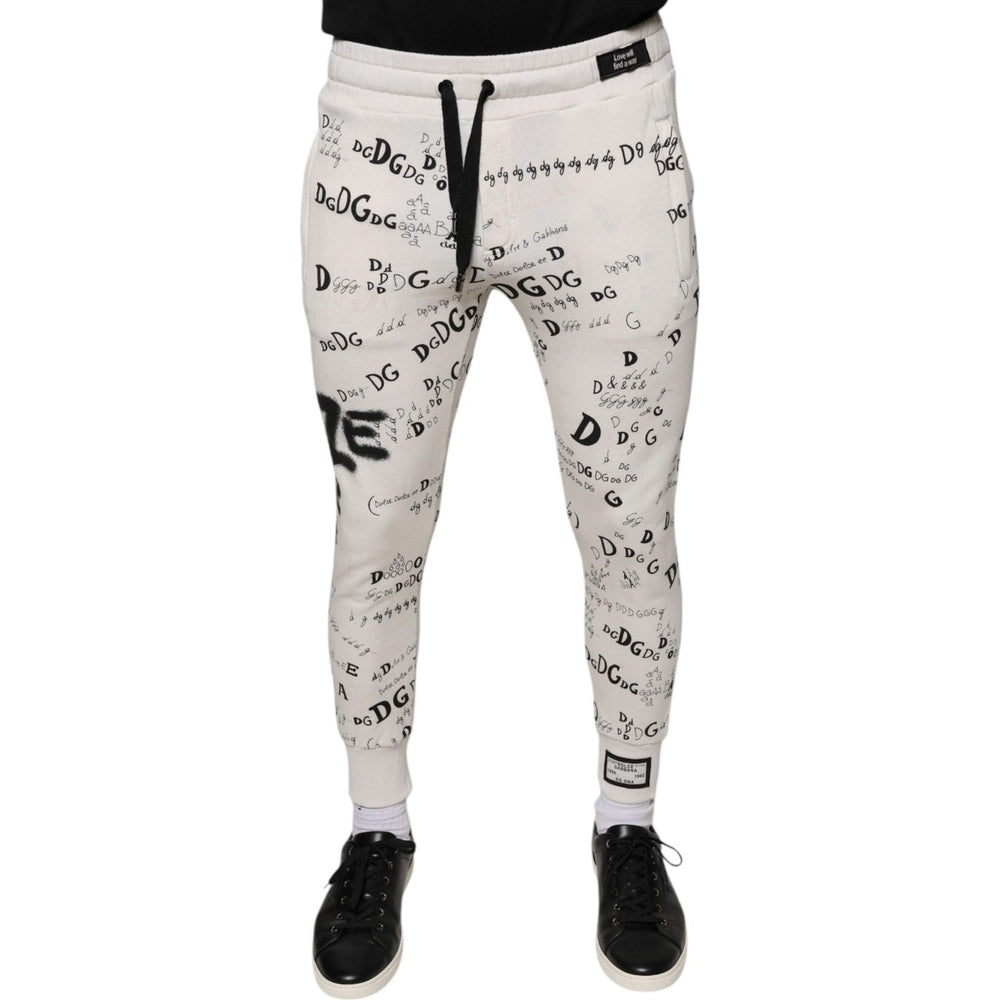 Dolce & Gabbana White Printed Cotton Jogger Sweatpants Pants PAN75608-44
