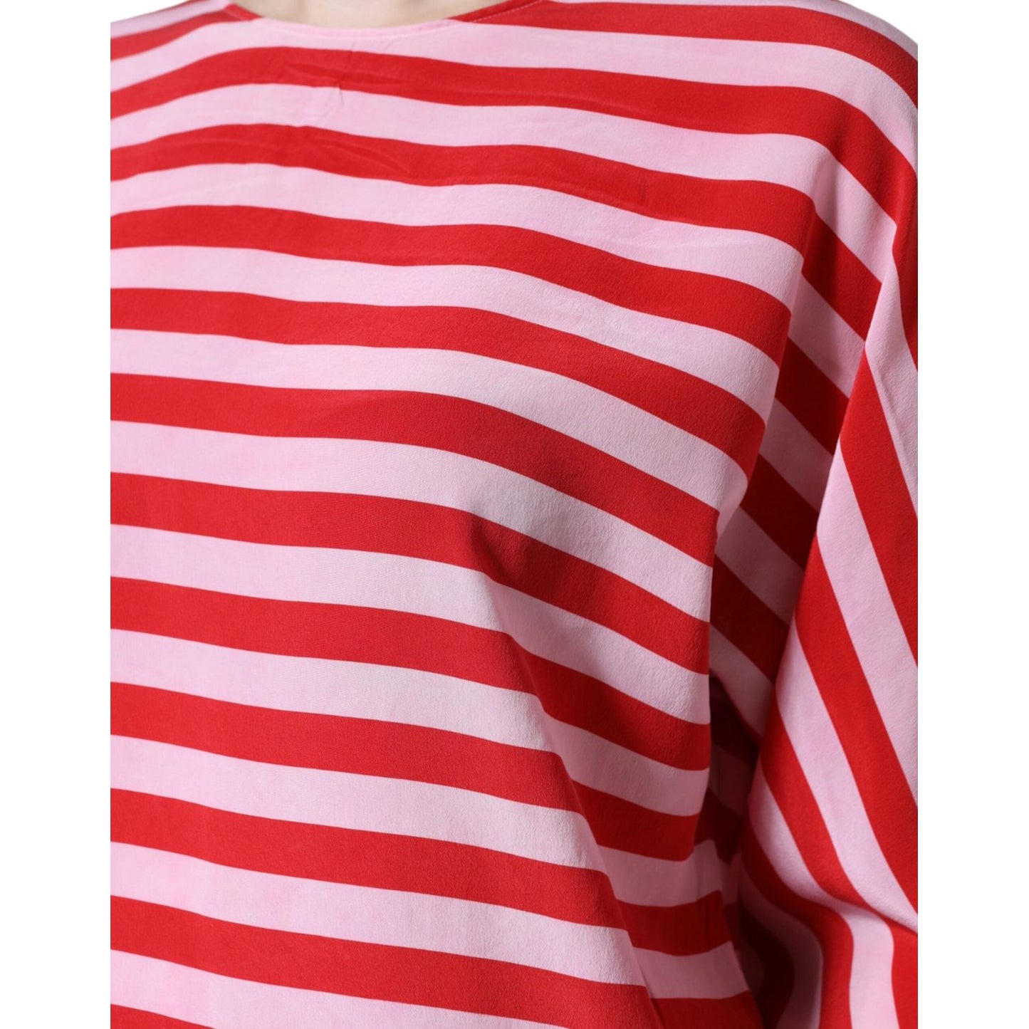 Dolce & Gabbana White Red Striped Silk Round Neck T-shirt TSH86539-46