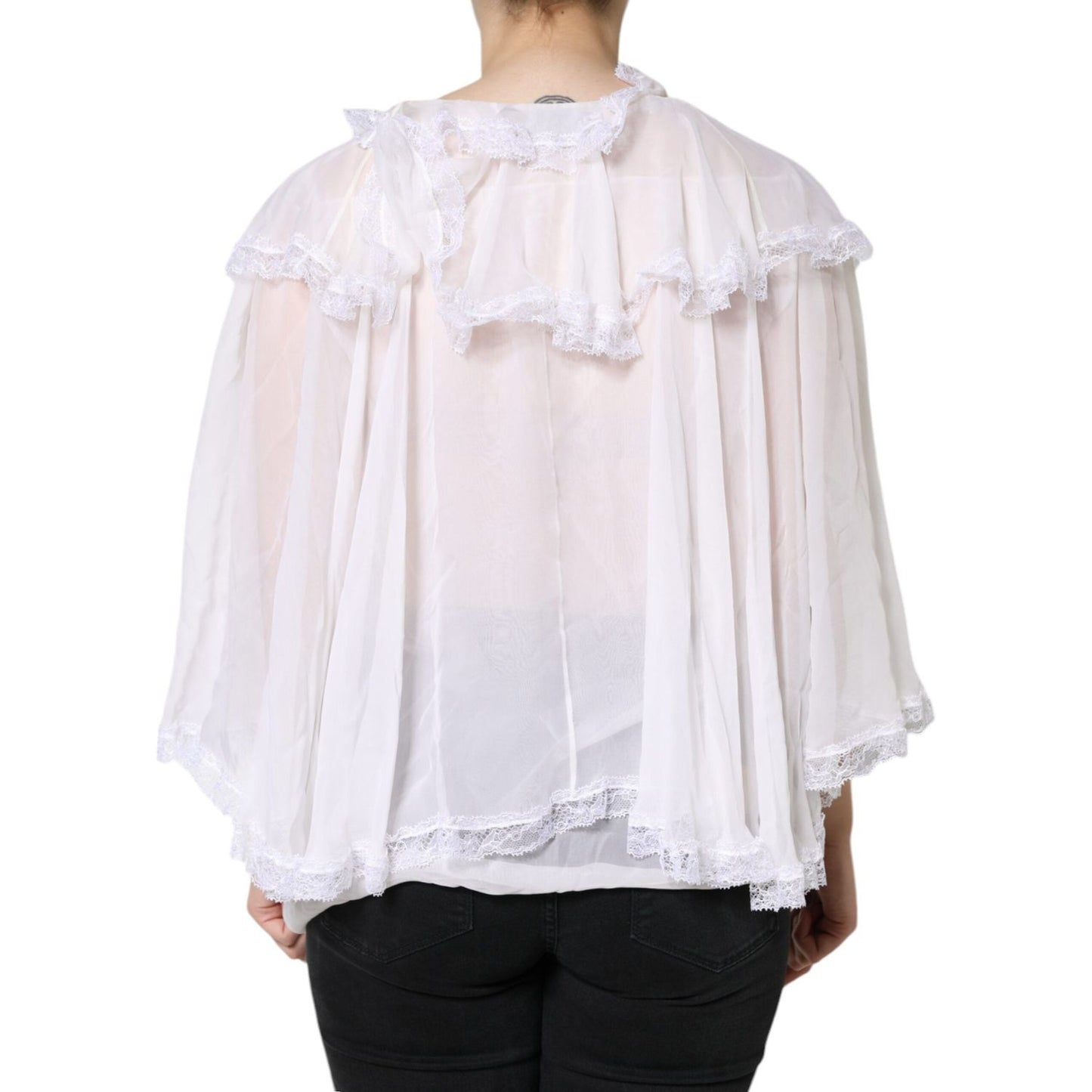 Dolce & Gabbana White Ruffles Lace Long Sleeve Blouse Top TSH86561-44