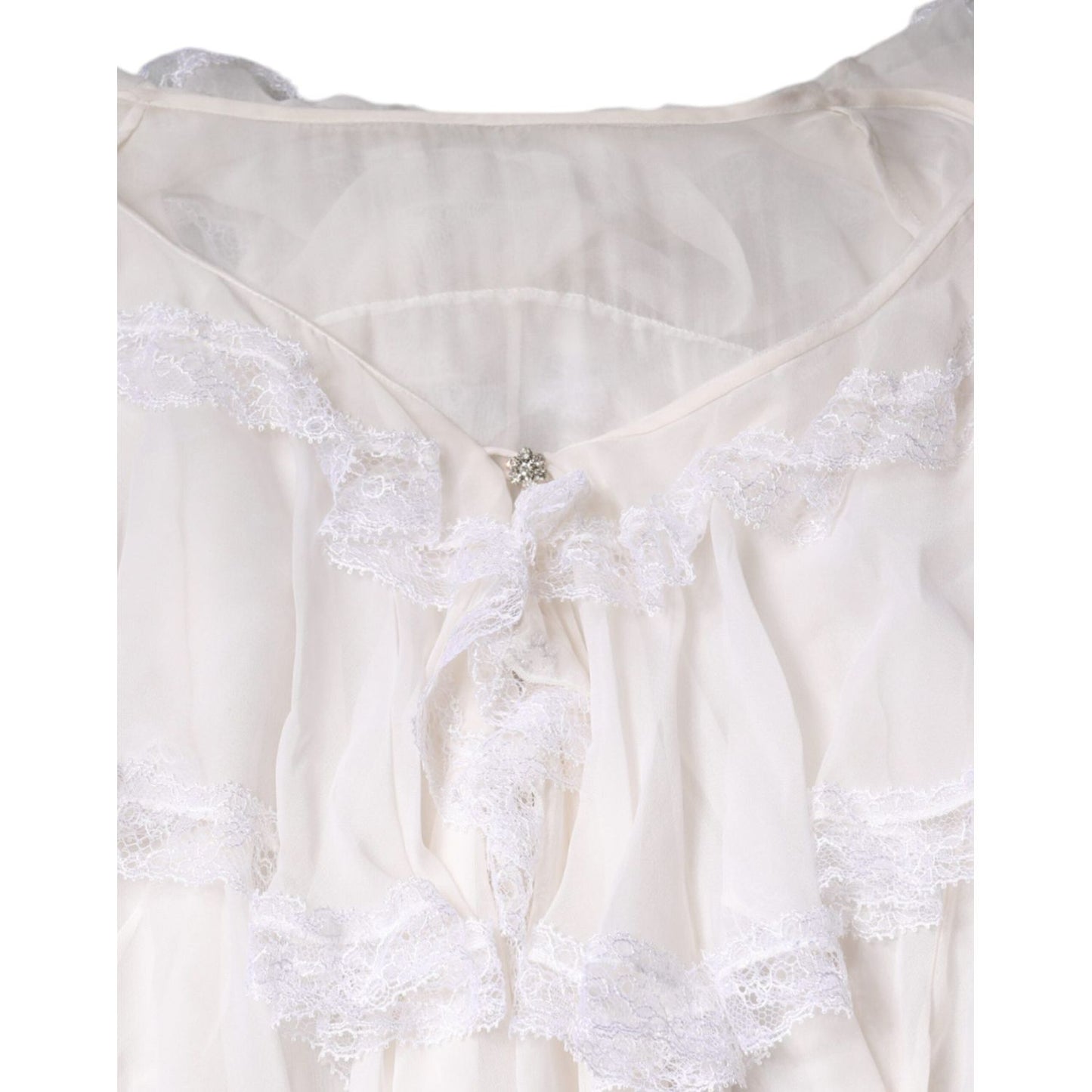 Dolce & Gabbana White Ruffles Lace Long Sleeve Blouse Top TSH86561-44