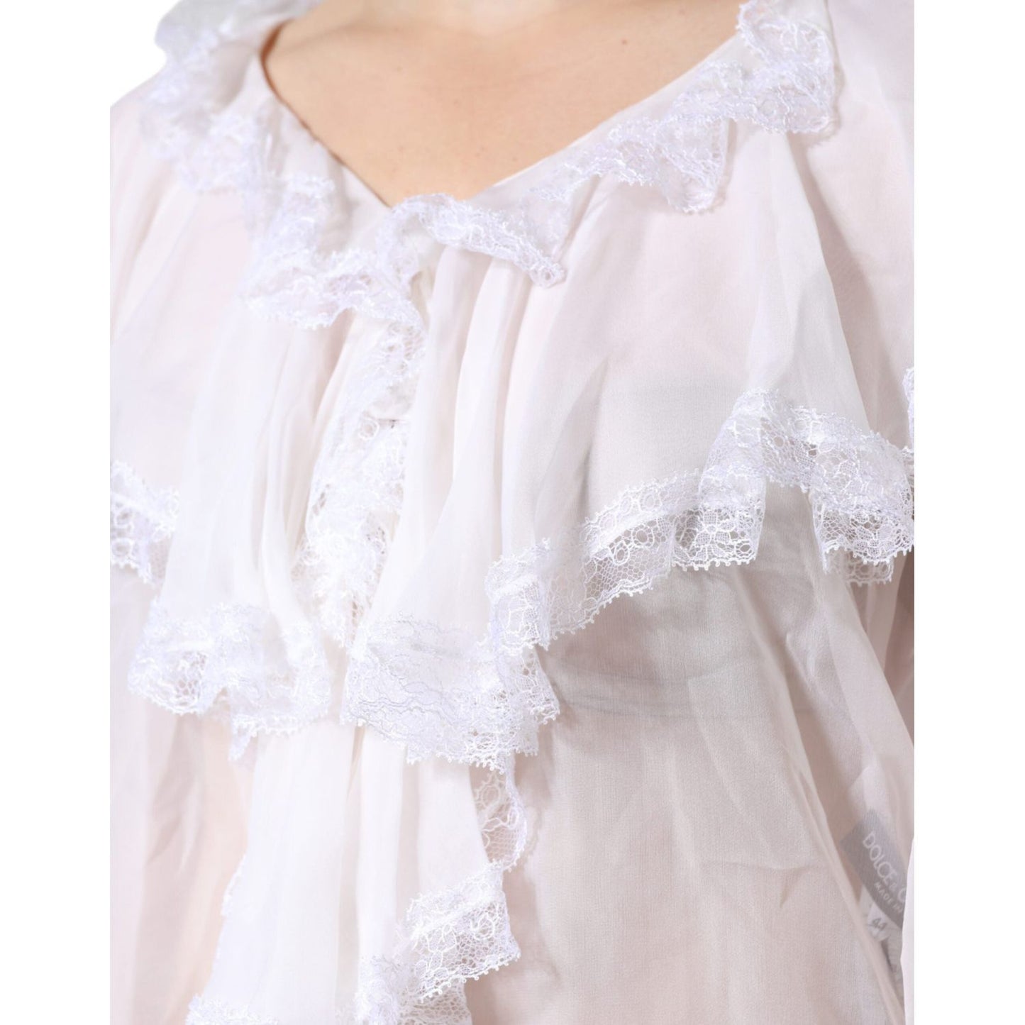 Dolce & Gabbana White Ruffles Lace Long Sleeve Blouse Top TSH86561-44