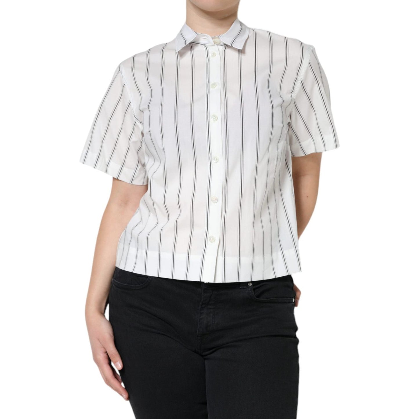 Dolce & Gabbana White Striped Collared Short Sleeve Polo Top TSH5964-40
