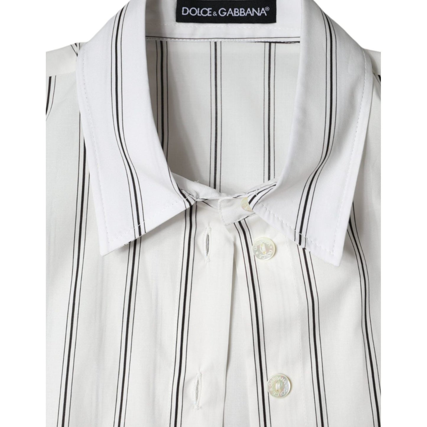 Dolce & Gabbana White Striped Collared Short Sleeve Polo Top TSH5964-40
