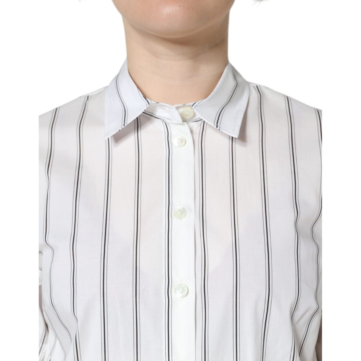 Dolce & Gabbana White Striped Collared Short Sleeve Polo Top TSH5964-40