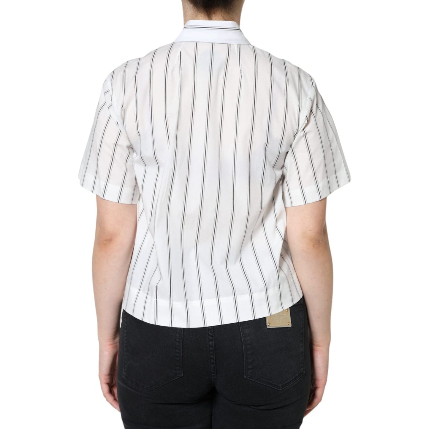 Dolce & Gabbana White Striped Collared Short Sleeve Polo Top TSH5964-40