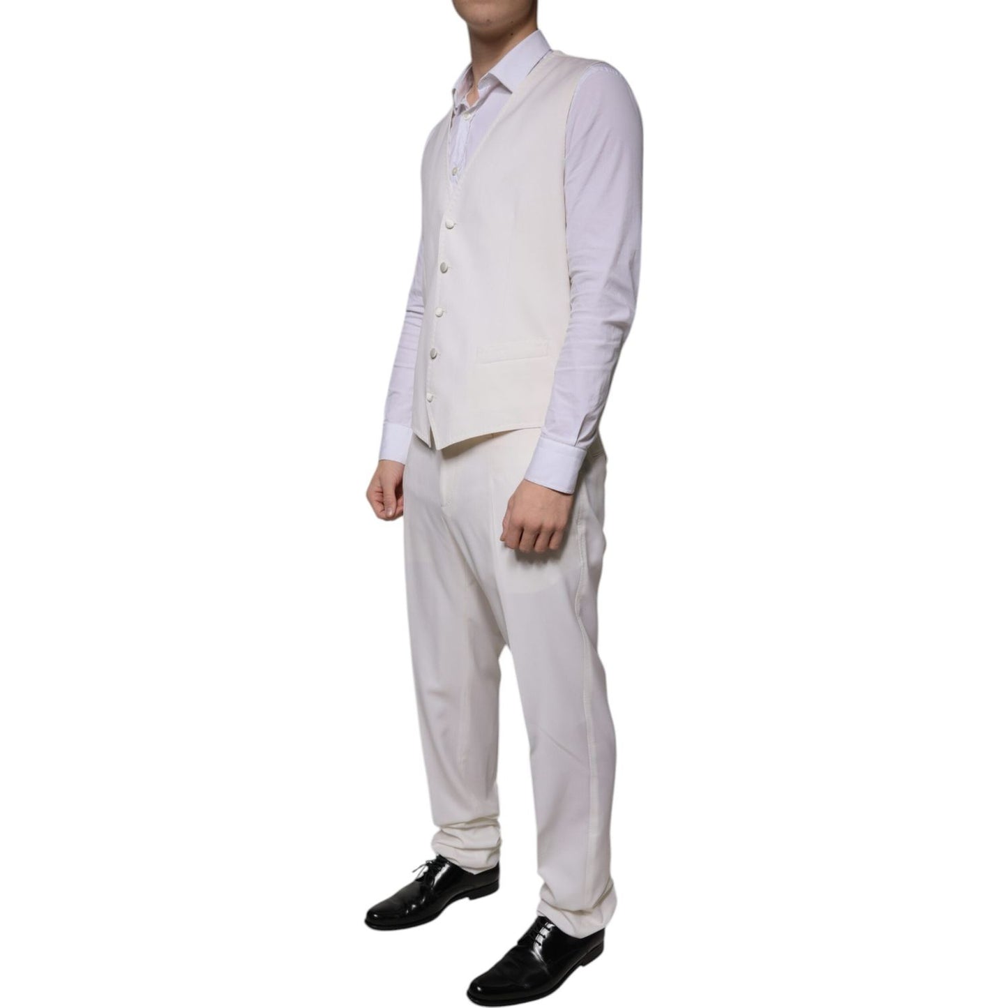 Dolce & Gabbana White Wool Silk 3 Piece SlimFit Formal Suit KOS2256-52