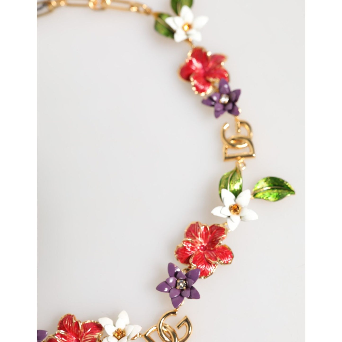 Dolce & Gabbana Gold Brass Logo Detail Floral Fashion Jewelry Necklace SMY11180