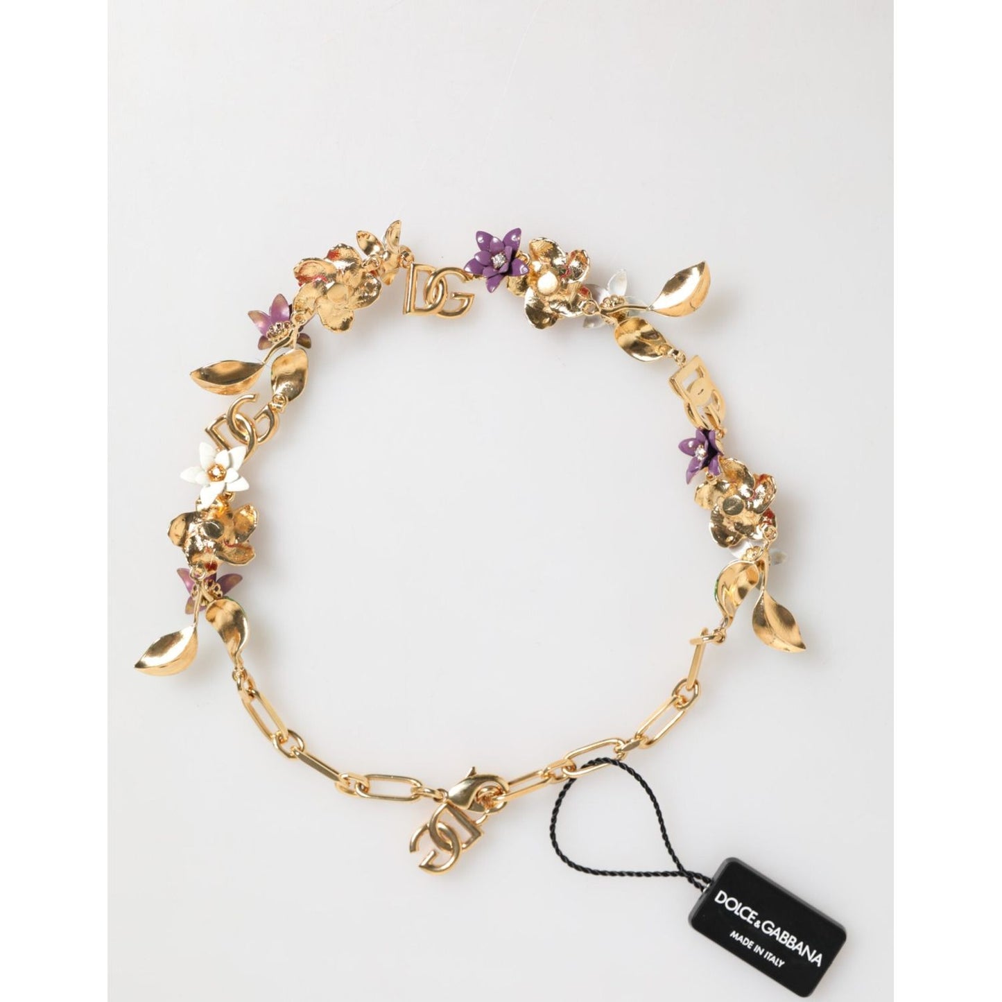 Dolce & Gabbana Gold Brass Logo Detail Floral Fashion Jewelry Necklace SMY11180