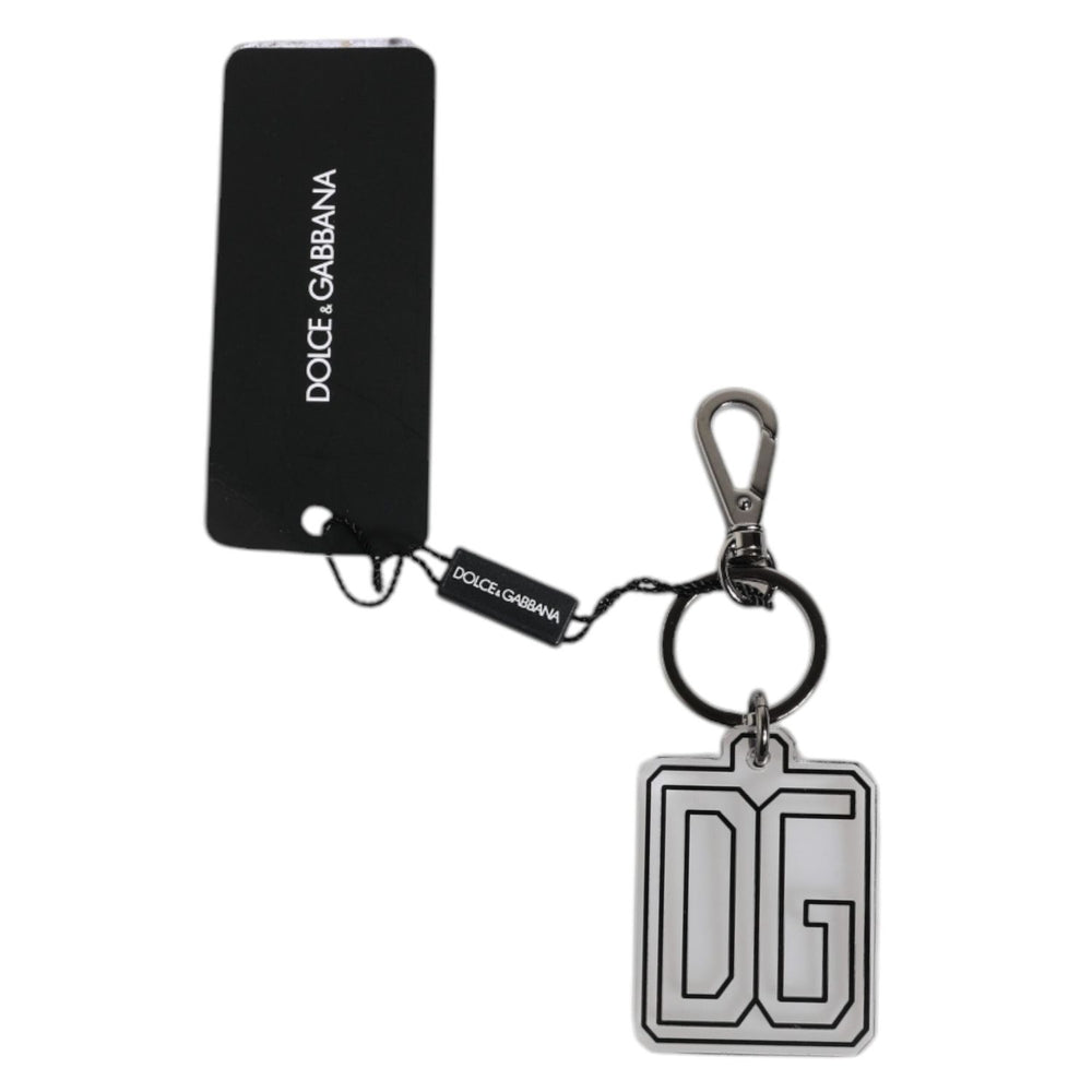 Dolce & Gabbana Gray Black DG Rubber Logo Silver Men's Keychain Keyring SMY10677