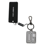 Dolce & Gabbana Gray Black DG Rubber Logo Silver Men's Keychain Keyring SMY10677