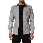 Dolce & Gabbana Gray Coated Cotton Snap Button Logo Men Shirt TSH90789-40