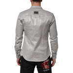 Dolce & Gabbana Gray Coated Cotton Snap Button Logo Men Shirt TSH90789-40