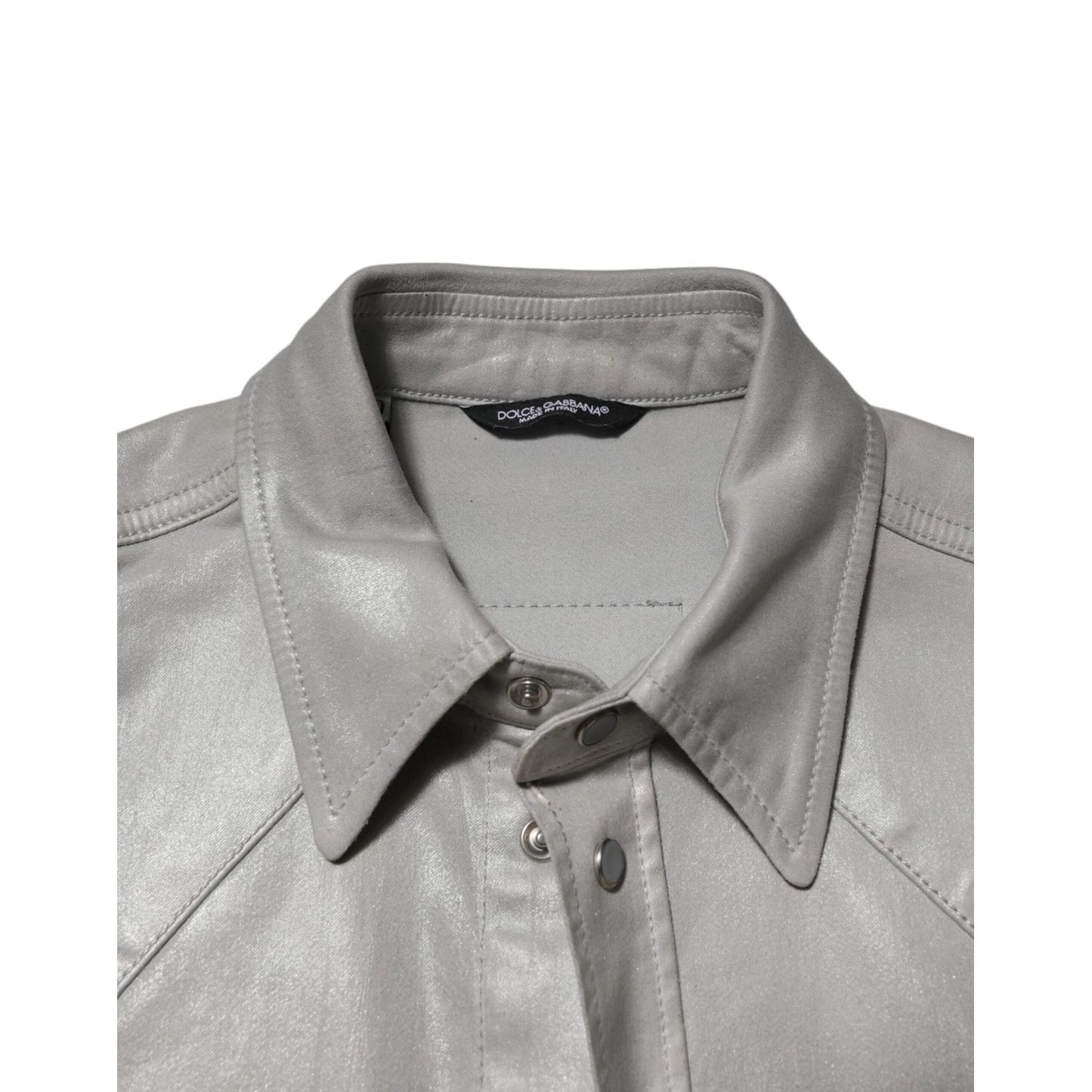 Dolce & Gabbana Gray Coated Cotton Snap Button Logo Men Shirt TSH90789-40