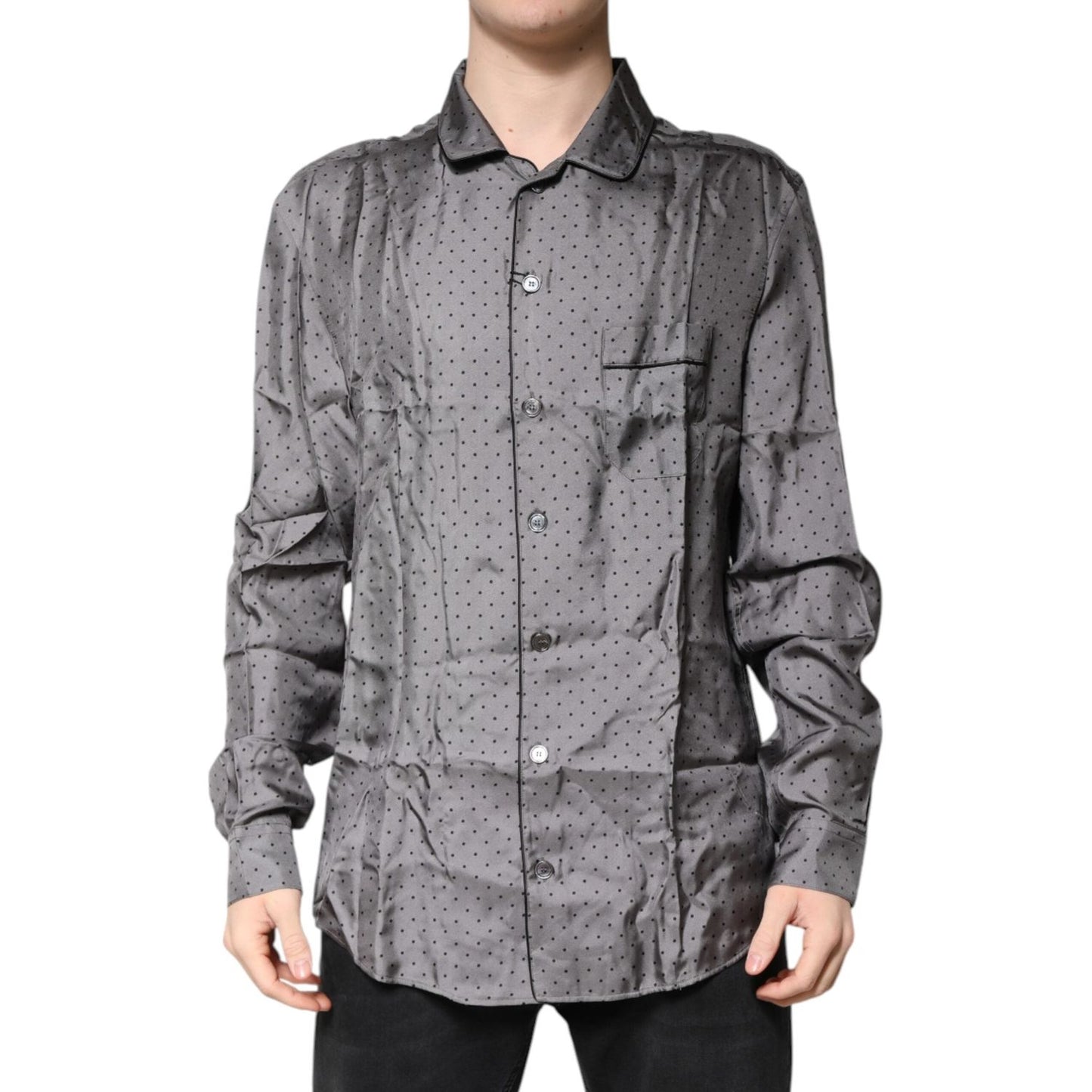Dolce & Gabbana Gray Polka Dot Silk Long Sleeve Shirt TSH90179-42