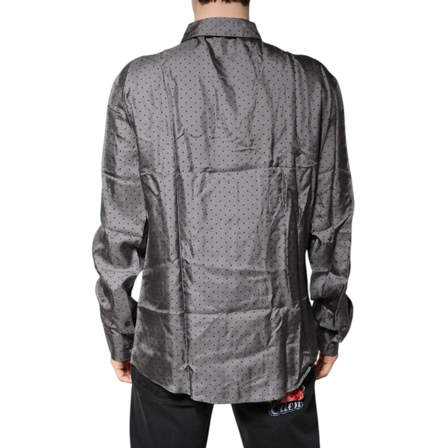 Dolce & Gabbana Gray Polka Dot Silk Long Sleeve Shirt TSH90179-42