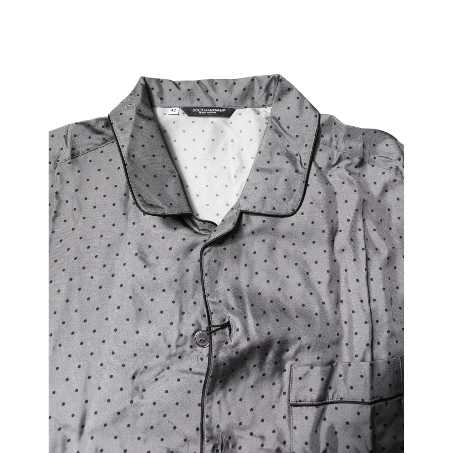 Dolce & Gabbana Gray Polka Dot Silk Long Sleeve Shirt TSH90179-42