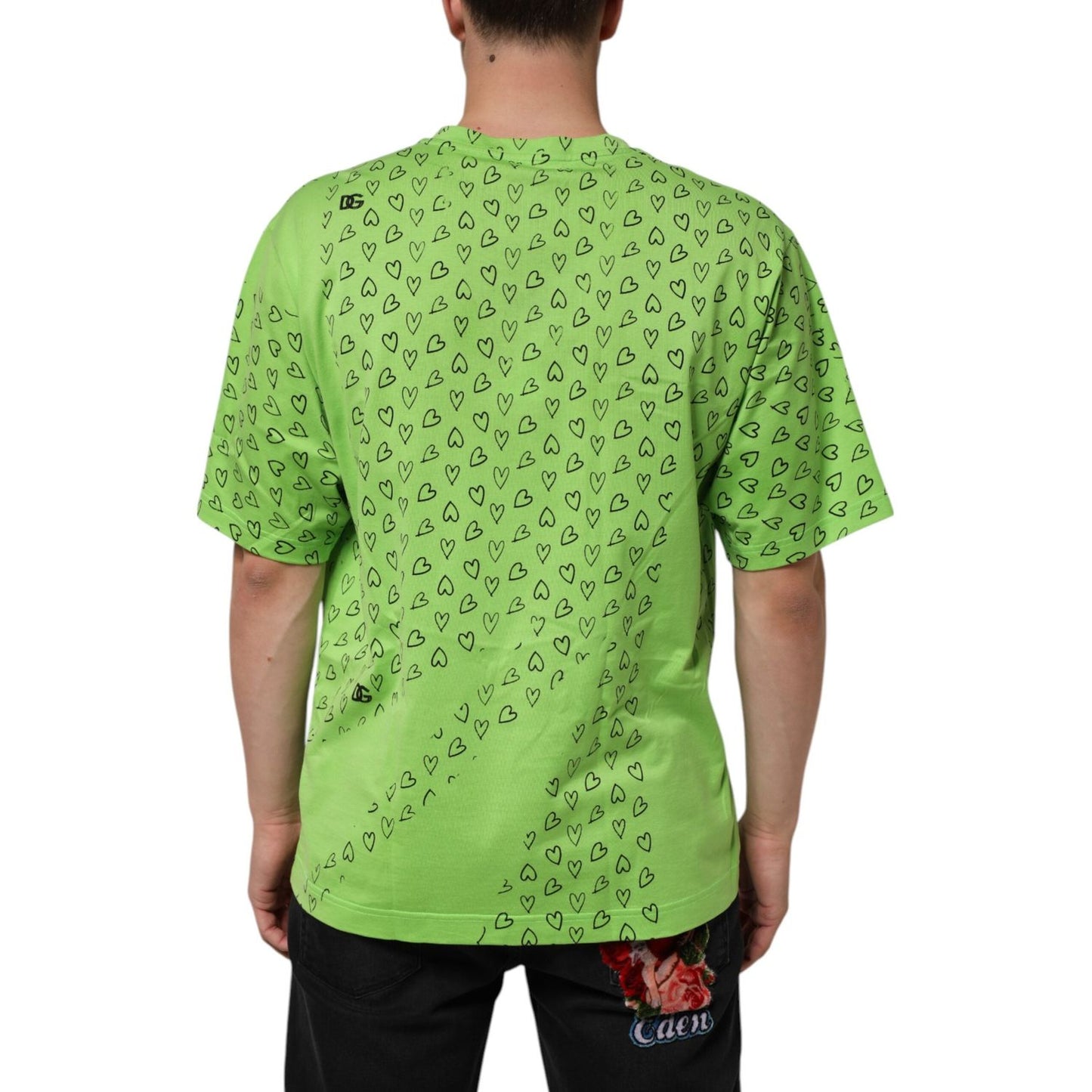 Dolce & Gabbana Green V-Neck DG Logo Heart Print T-shirt TSH90340-52