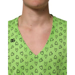 Dolce & Gabbana Green V-Neck DG Logo Heart Print T-shirt TSH90340-52