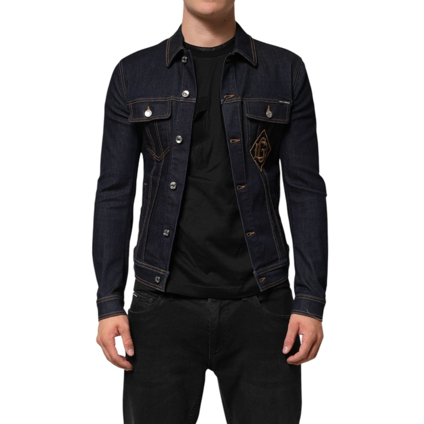 Dolce & Gabbana Indigo Blue Denim Slim Fit Logo Patch Jacket JKT41572-46
