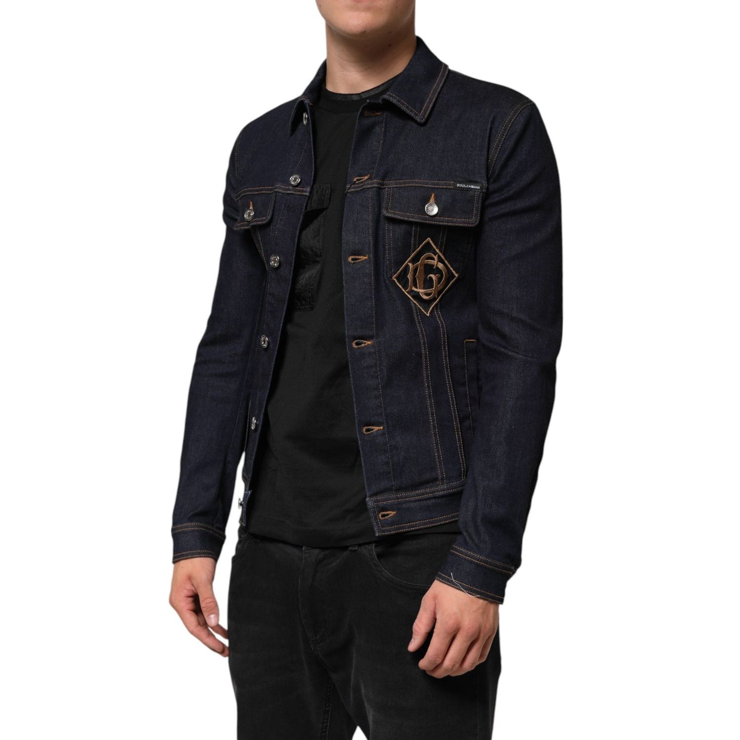 Dolce & Gabbana Indigo Blue Denim Slim Fit Logo Patch Jacket JKT41572-46