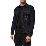 Dolce & Gabbana Indigo Blue Denim Slim Fit Logo Patch Jacket JKT41572-46