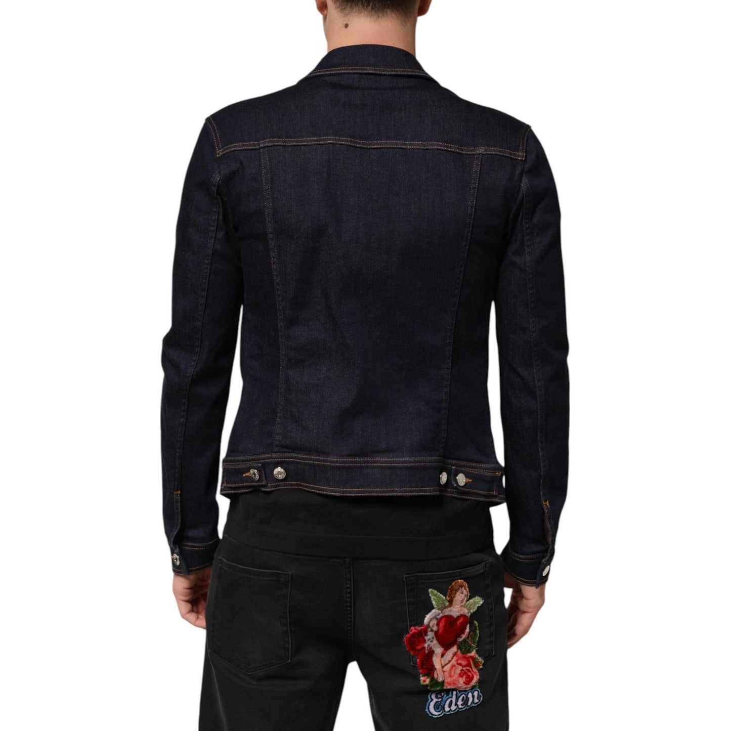 Dolce & Gabbana Indigo Blue Denim Slim Fit Logo Patch Jacket JKT41572-46