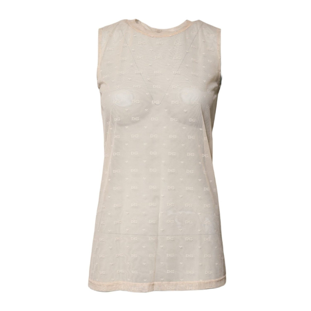 Dolce & Gabbana Ivory Nylon Logo See Through Sleeveless Tank Top TSH878578-2