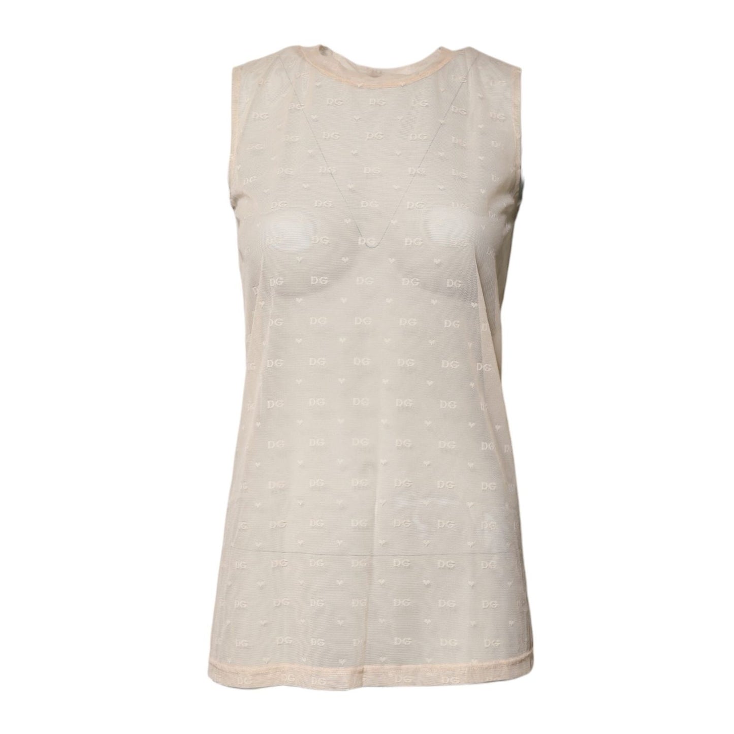 Dolce & Gabbana Ivory Nylon Logo See Through Sleeveless Tank Top TSH878578-2