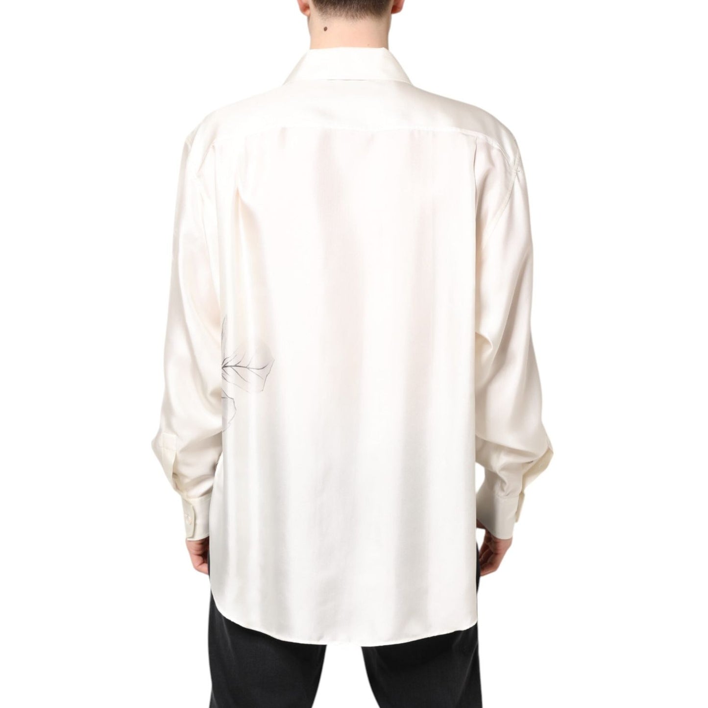 Dolce & Gabbana Ivory Silk Long Sleeves Men Casual Shirt TSH87771-40
