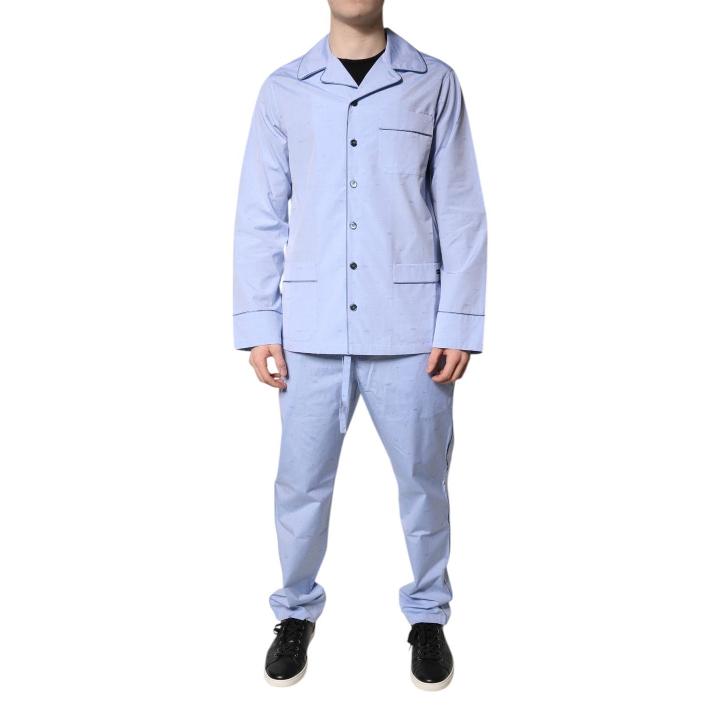 Dolce & Gabbana Light Blue DG Logo Cotton Men Pajama Set Sleepwear KOS2285-39
