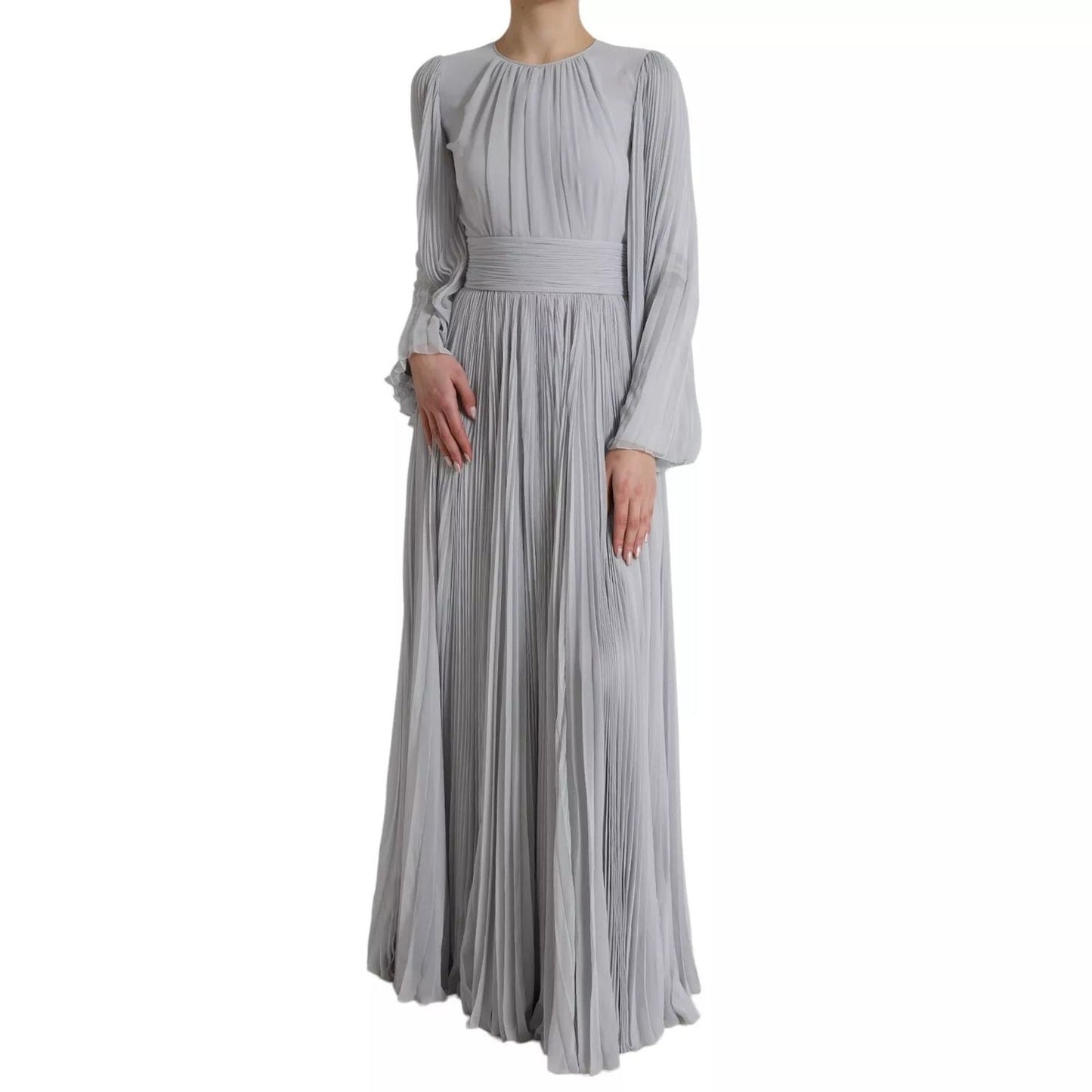 Dolce & Gabbana Light Grey Polyester Pleated Long Maxi Dress DR281072-40