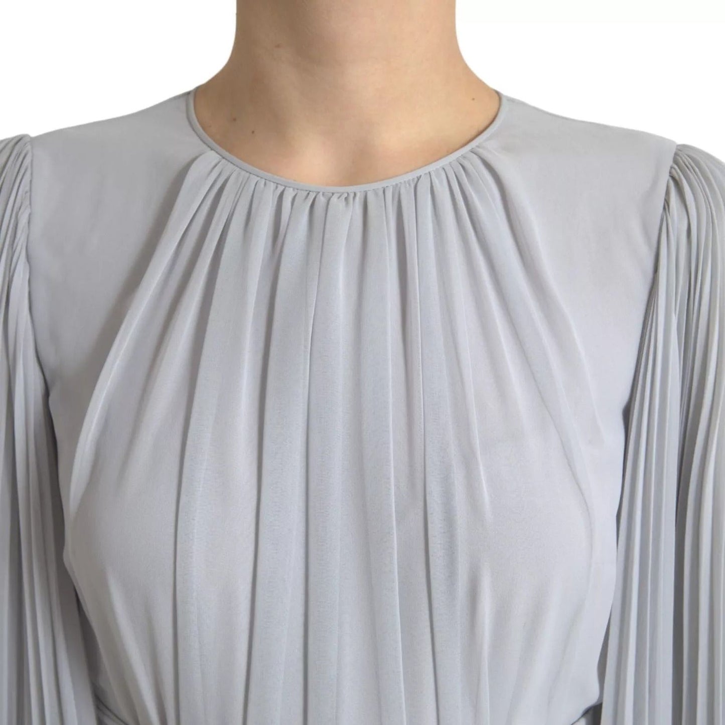 Dolce & Gabbana Light Grey Polyester Pleated Long Maxi Dress DR281072-40