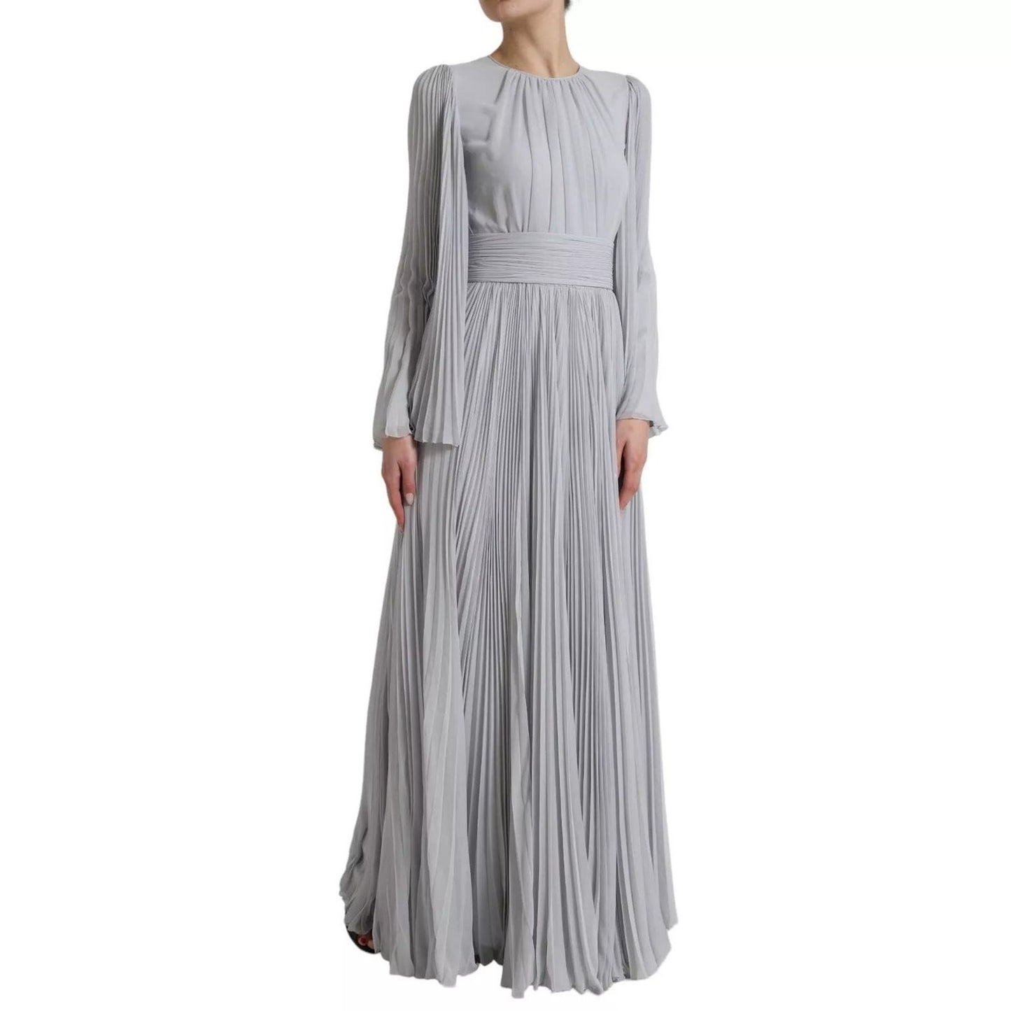 Dolce & Gabbana Light Grey Polyester Pleated Long Maxi Dress DR281072-40