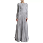 Dolce & Gabbana Light Grey Polyester Pleated Long Maxi Dress DR281072-40
