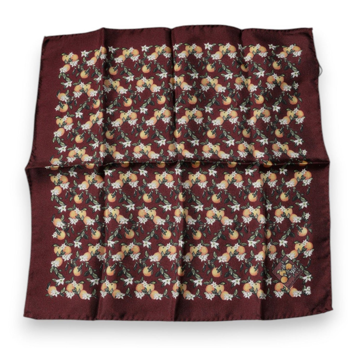 Dolce & Gabbana Maroon Oranges Silk Square Handkerchief Scarf MS7329