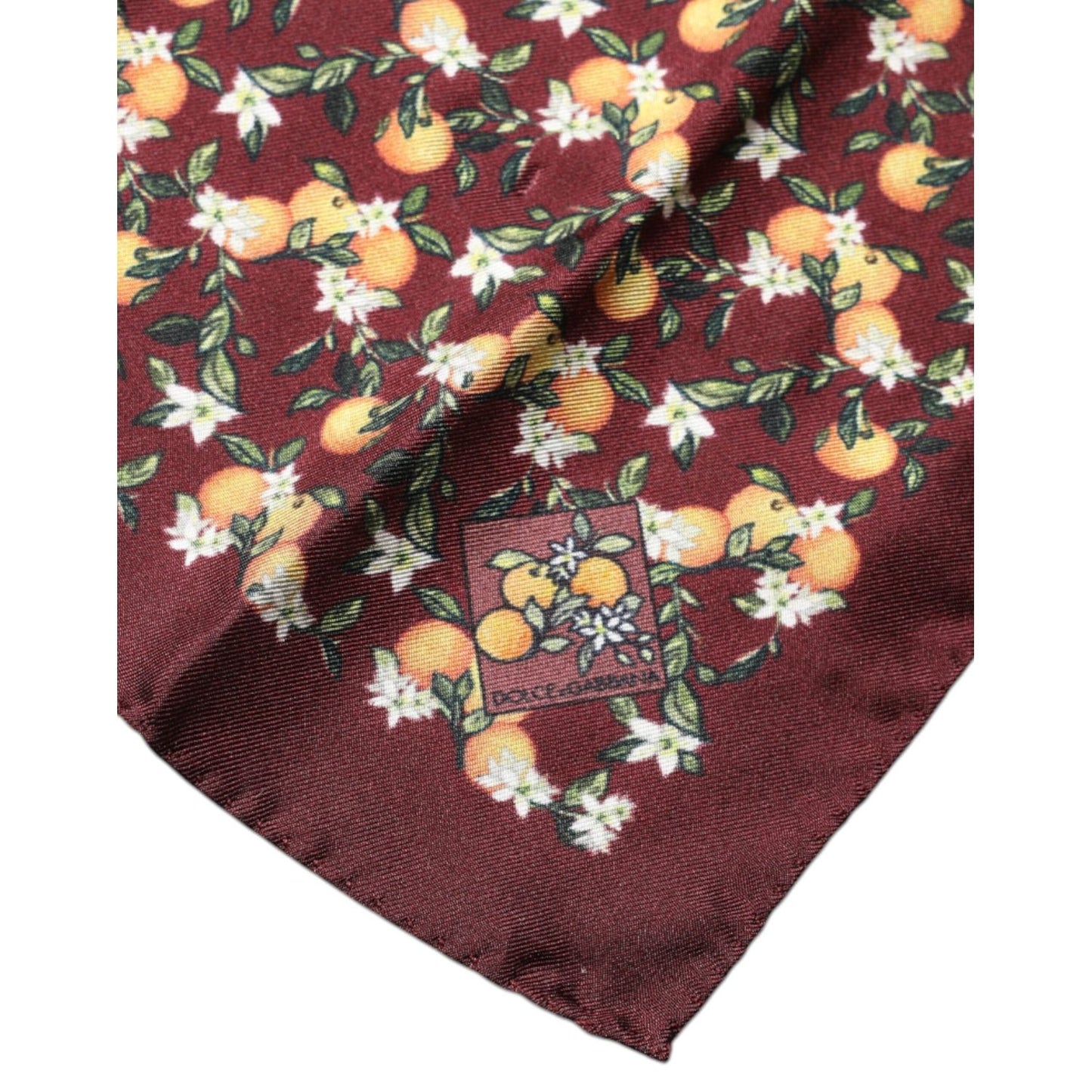 Dolce & Gabbana Maroon Oranges Silk Square Handkerchief Scarf MS7329
