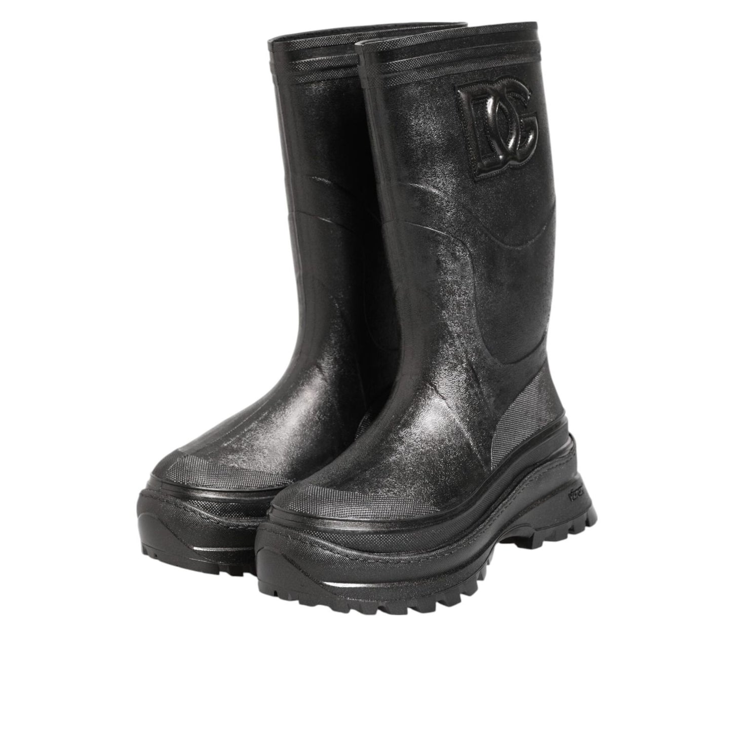 Dolce & Gabbana Metallic Black Pull On Rain Boots Men Shoes MV7885-42