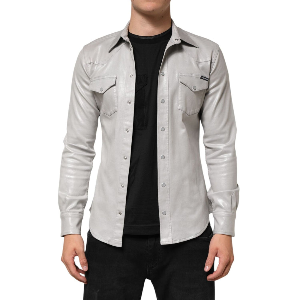 Dolce & Gabbana Metallic Gray Cotton Button Down Men Shirt TSH90790-39