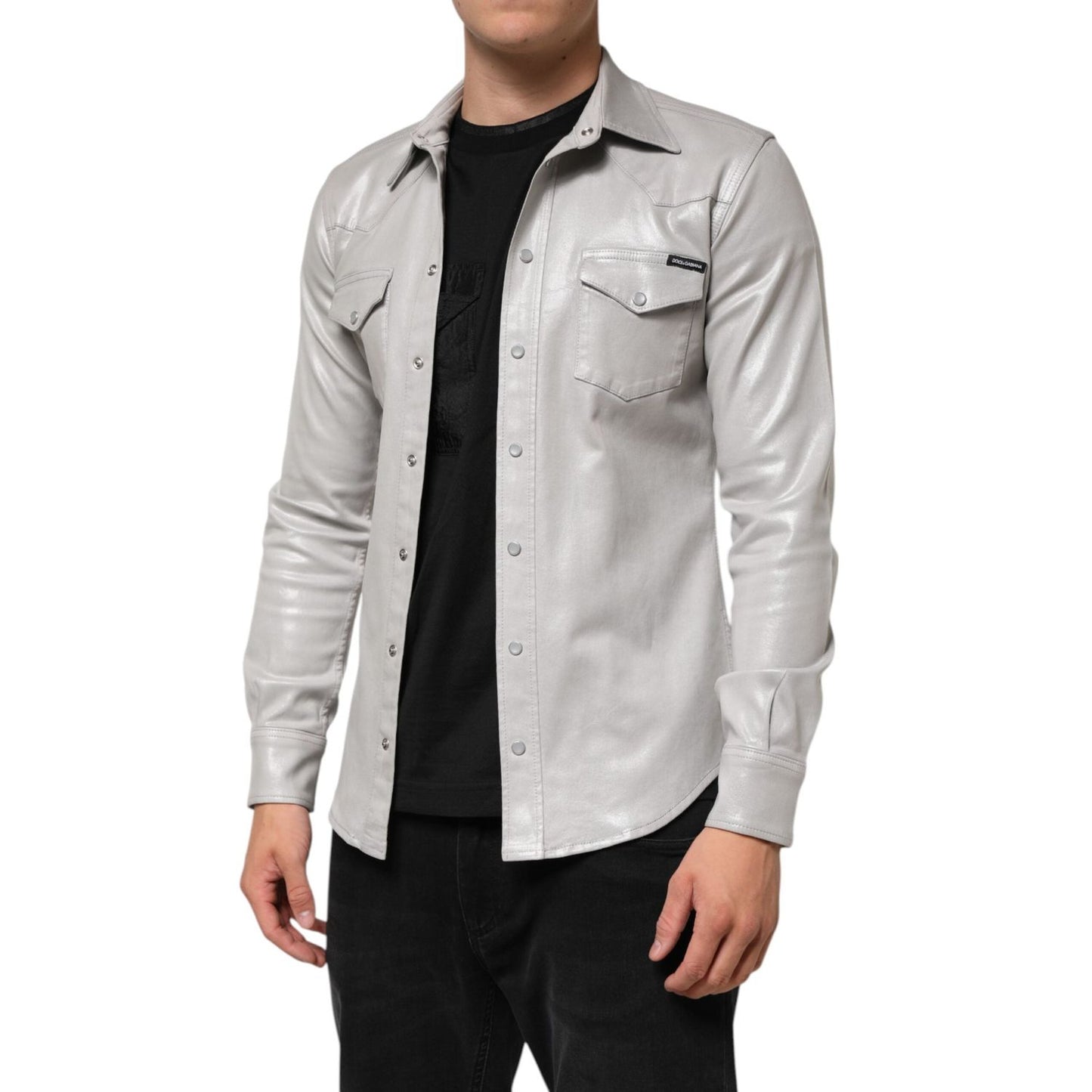 Dolce & Gabbana Metallic Gray Cotton Button Down Men Shirt TSH90790-39