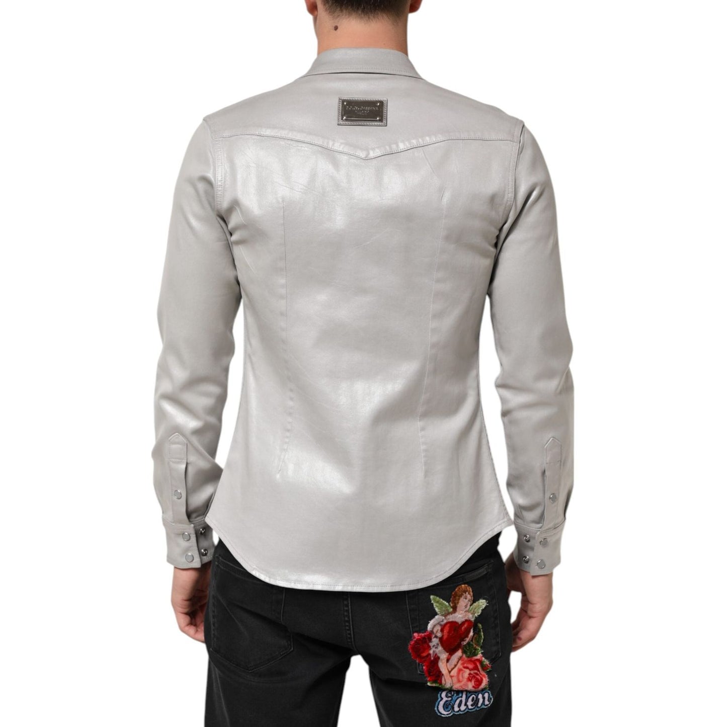 Dolce & Gabbana Metallic Gray Cotton Button Down Men Shirt TSH90790-39
