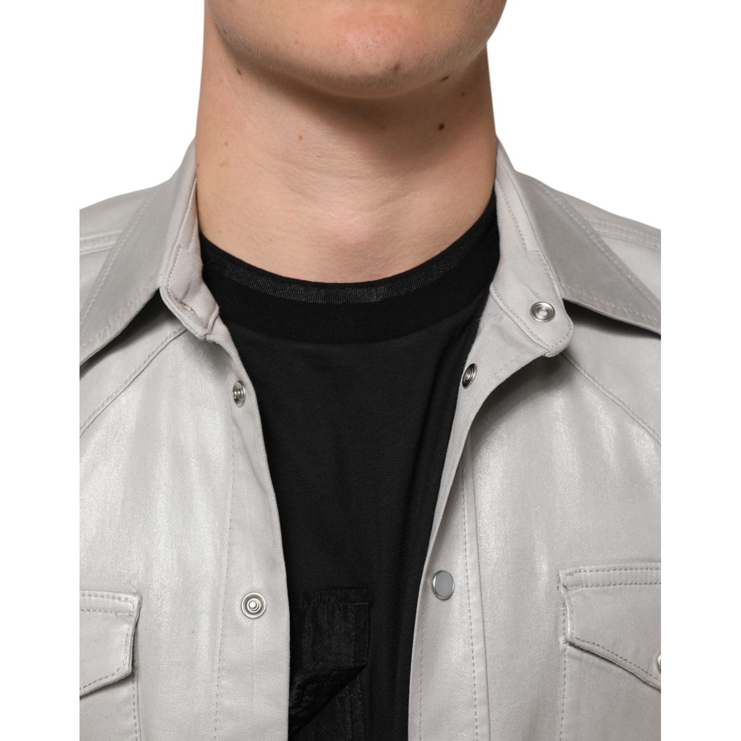 Dolce & Gabbana Metallic Gray Cotton Button Down Men Shirt TSH90790-39