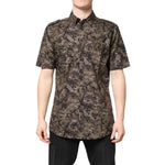 Dolce & Gabbana Multicolor Camouflage Button Down GOLD Shirt TSH90453-37