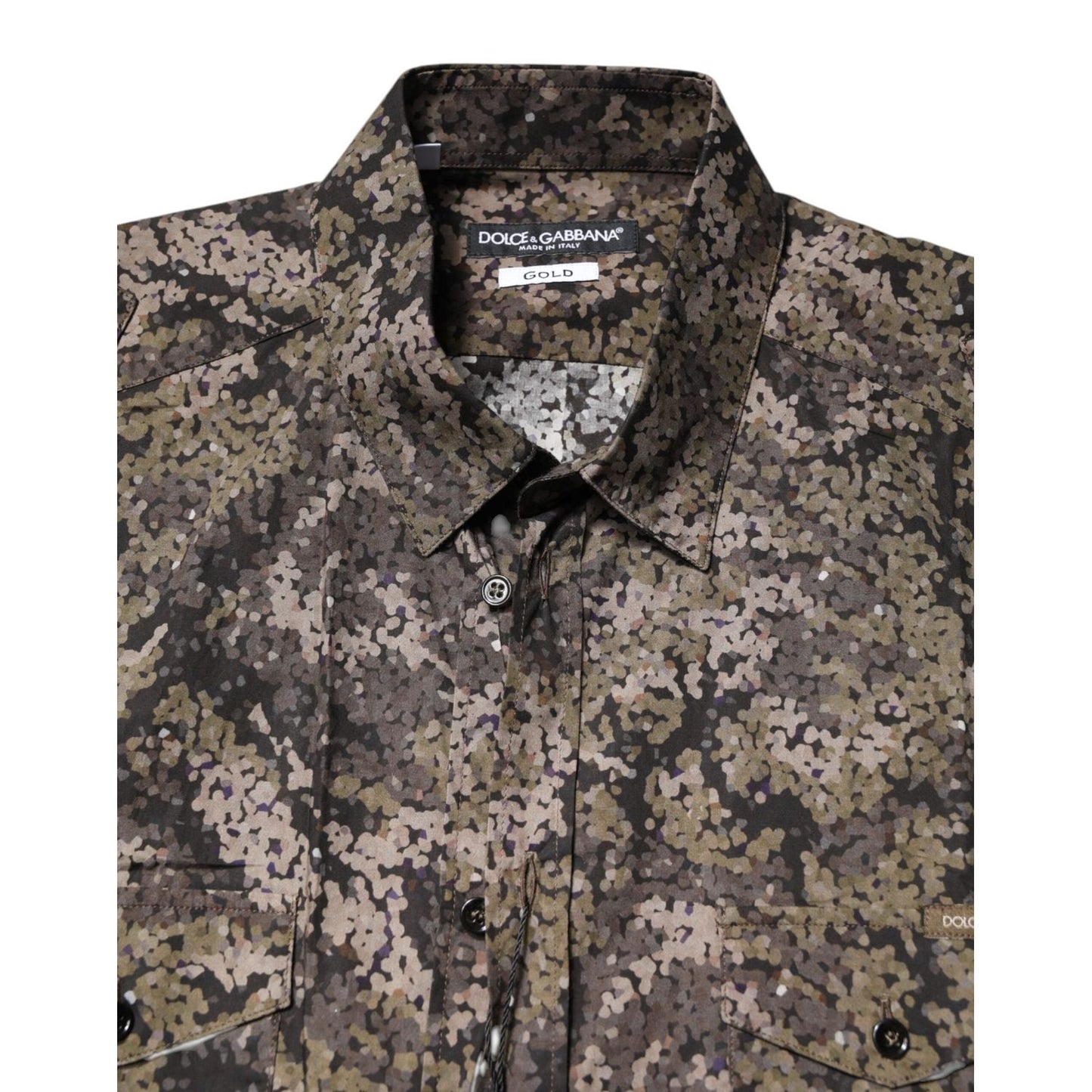 Dolce & Gabbana Multicolor Camouflage Button Down GOLD Shirt TSH90453-37