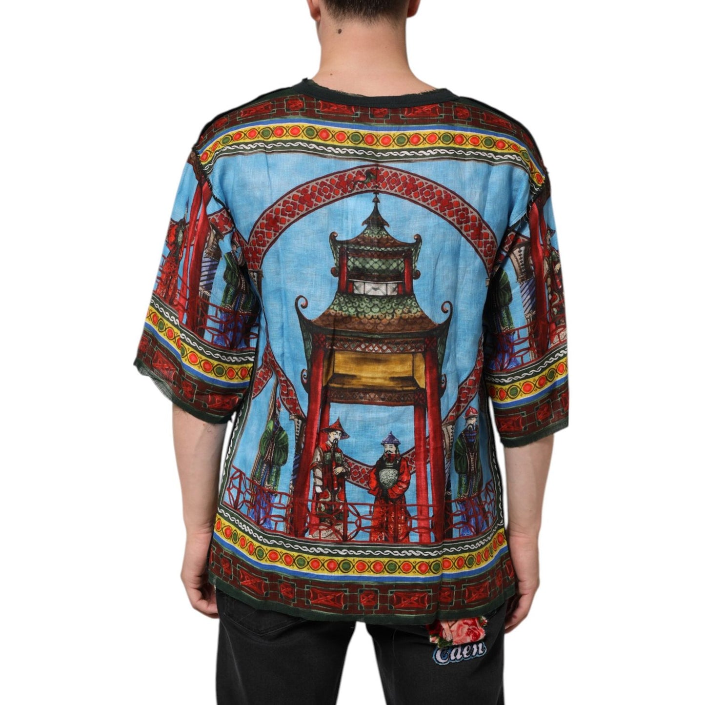Dolce & Gabbana Multicolor Cotton Linen Temple Print T-shirt TSH91305-52