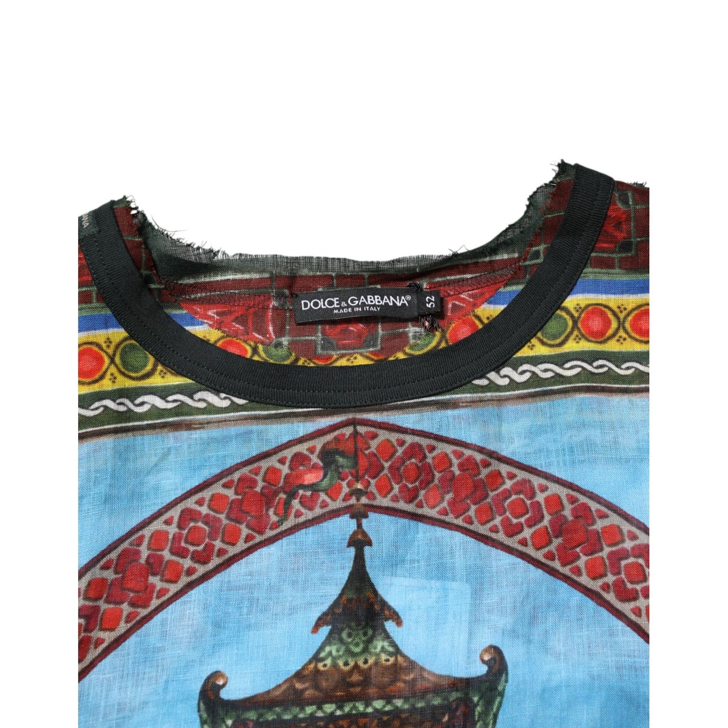 Dolce & Gabbana Multicolor Cotton Linen Temple Print T-shirt TSH91305-52
