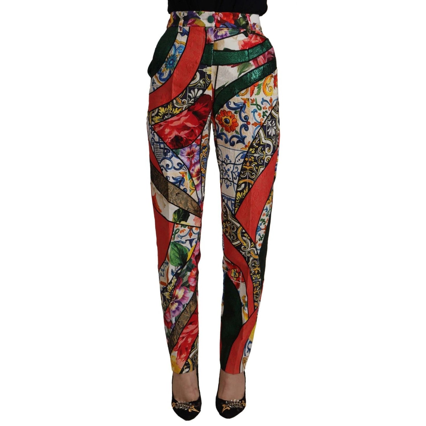 Dolce & Gabbana Multicolor Patchwork Jacquard High Waist Pants PAN73056-42