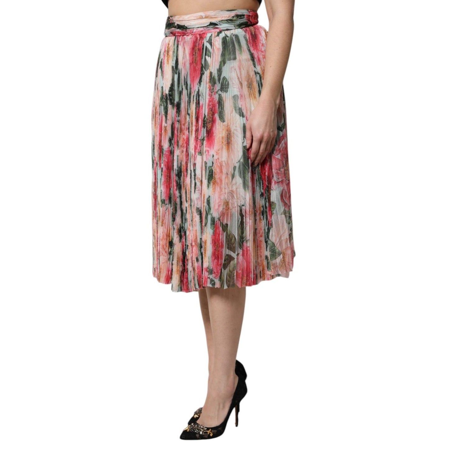 Dolce & Gabbana Multicolor Silk Floral High Waist Midi Skirt SKI2121-38